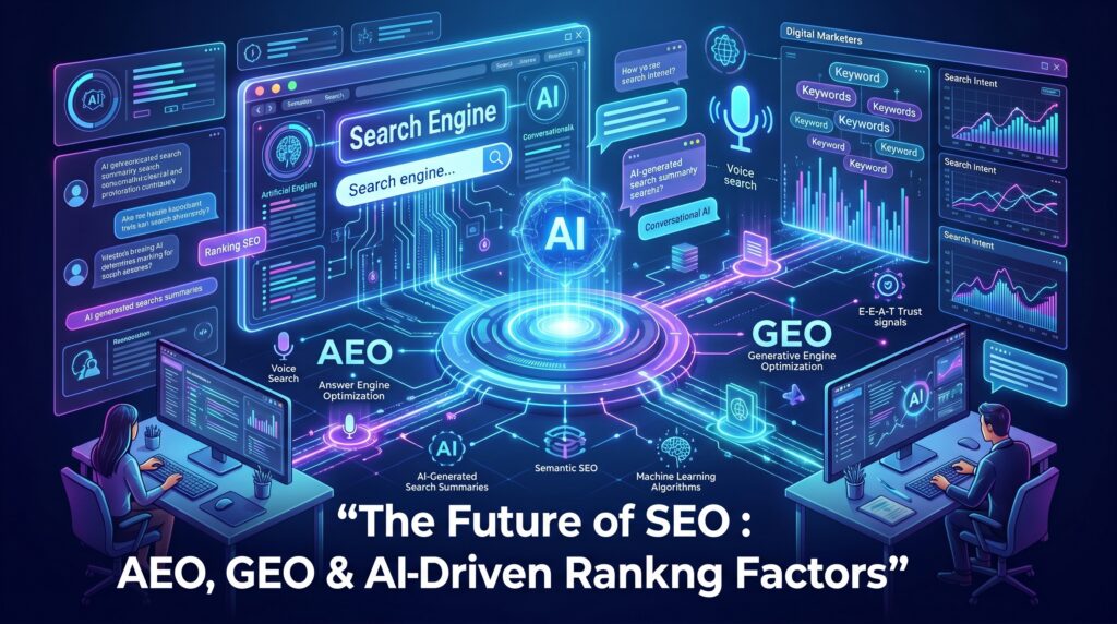 The Future of SEO : AEO, GEO & AI-Driven Ranking Factors Infographic