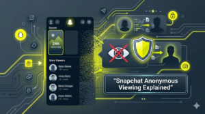 Snapchat story screen showing viewer list with anonymous blurred silhouettes and crossed eye icon indicating privacy restrictions
