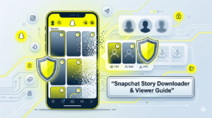 Snapchat story downloader and viewer guide showing privacy, disappearing stories, and anonymous viewing concepts on mobile interface