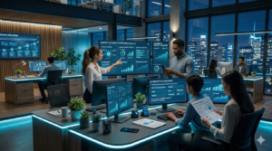 SEO experts analyzing research data and authority signals for AI search optimization