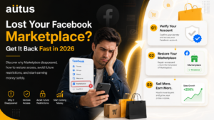 Person restoring lost Facebook Marketplace access on smartphone while viewing Marketplace recovery steps and selling opportunities in 2026.