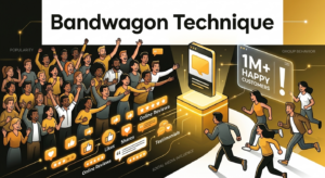 Bandwagon advertising technique showing consumers influenced by product popularity.