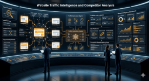 Website traffic checker tools displaying competitor analysis, traffic estimates, and SEO intelligence.