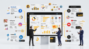 Social media audience research and platform selection strategy dashboard.