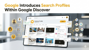 Google Search Profiles within Google Discover showing publisher pages, content feeds, and audience engagement features.