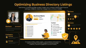 Optimized business directory profile with reviews, photos, accurate contact information, and SEO enhancements.