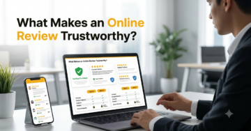 What Makes an Online Review Trustworthy featured illustration showing trusted customer reviews and verified online ratings.