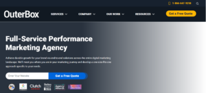 OuterBox pharmaceutical SEO landing page showing technical SEO, website optimization, content strategy, and healthcare marketing services.