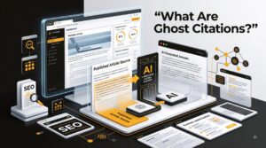 Visual explanation of ghost citations where AI uses website content without showing the original source