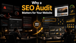 comparison of website performance before and after SEO audit with analytics and ranking improvements