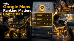 Illustration showing Google Maps local pack rankings and increased visibility, traffic, and customer engagement