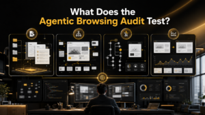 Illustration explaining the four major tests included in Google's Agentic Browsing Audit for AI-compatible websites.