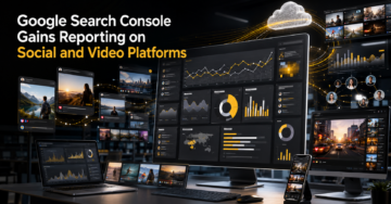 Google Search Console dashboard showing social media and video platform reporting alongside website performance analytics.