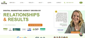 Thrive Internet Marketing Agency pharmaceutical SEO landing page showcasing healthcare SEO, content marketing, reputation management, and technical optimization.