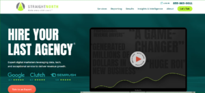 Straight North pharmaceutical SEO services landing page featuring lead generation SEO, technical optimization, and content marketing.