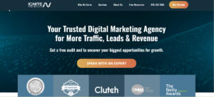 Ignite Visibility pharmaceutical SEO landing page featuring enterprise healthcare SEO, technical optimization, and digital marketing services.