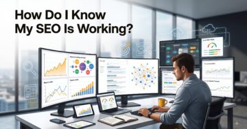 Professional SEO analytics dashboard illustrating how to measure SEO performance with keyword rankings, organic traffic, and website optimization.